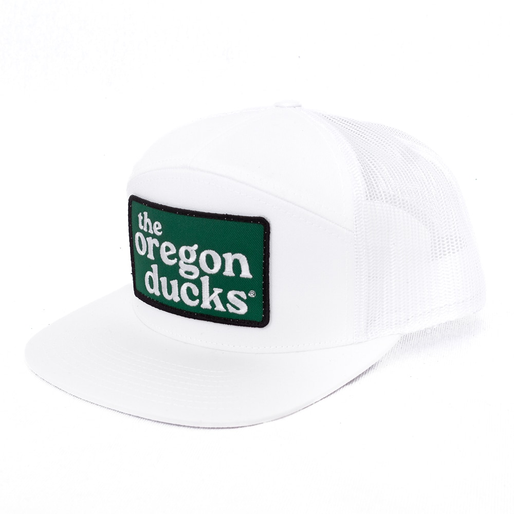 Ducks Spirit, Richardson, White, Flatbill, Cotton Blend, Accessories, Unisex, Mesh, 168, Seven Panel, Patch, The Oregon Duck, Adjustable, Hat, 846804